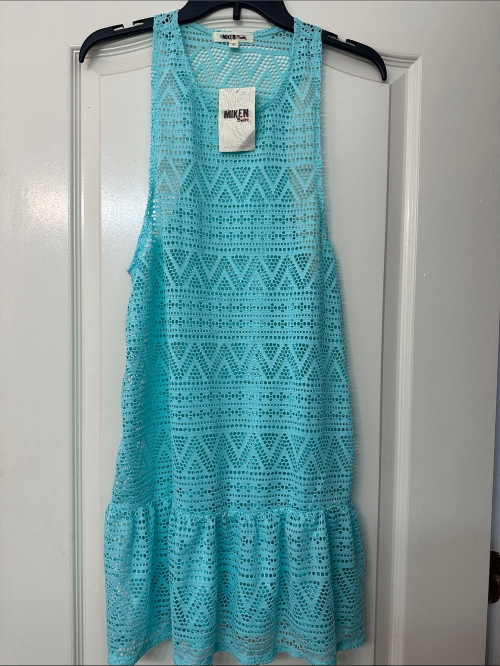 Miken Aqua Crochet Ruffle-Hem Cover Up